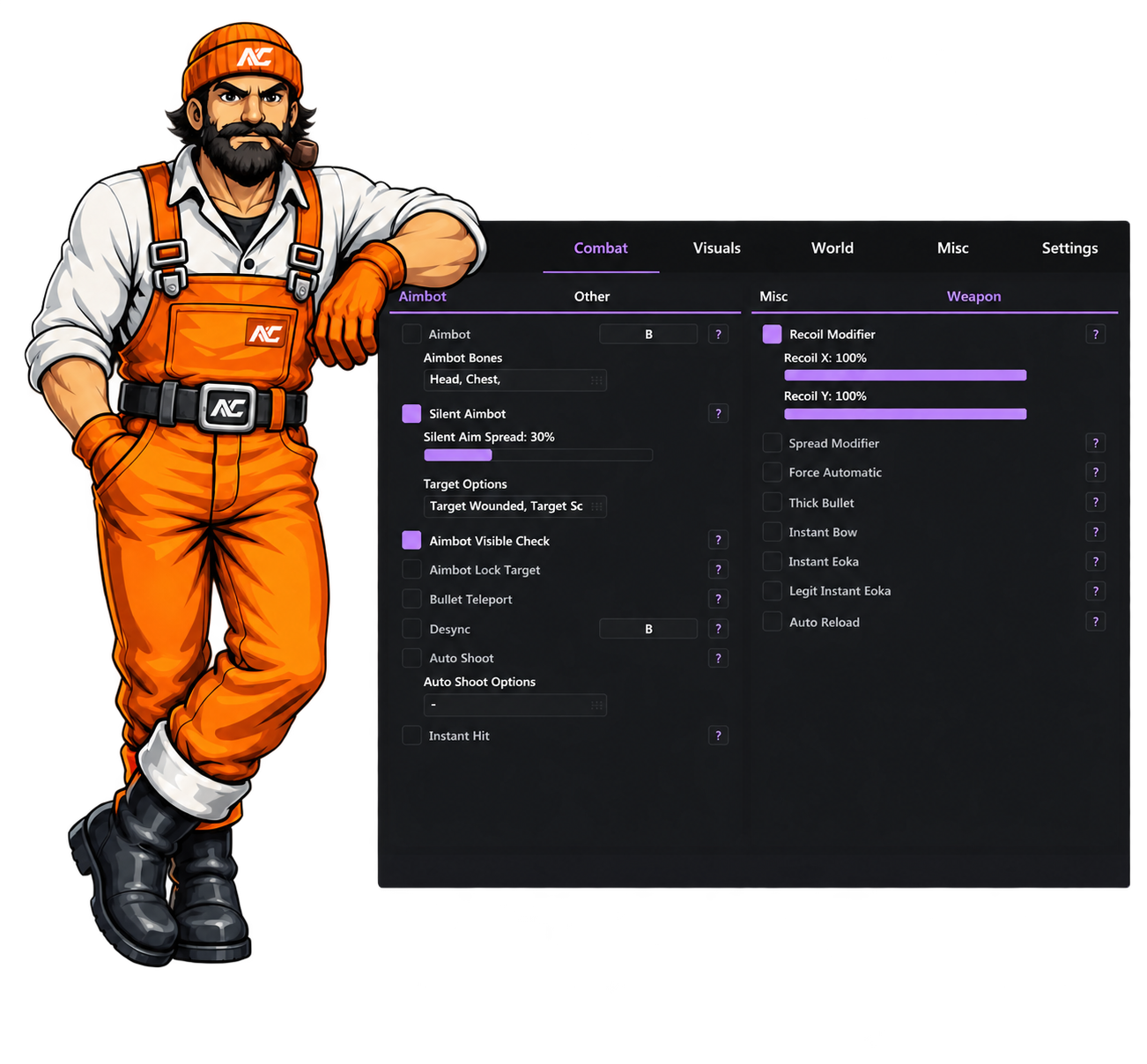 Nano Cheats mascot beside the product menu